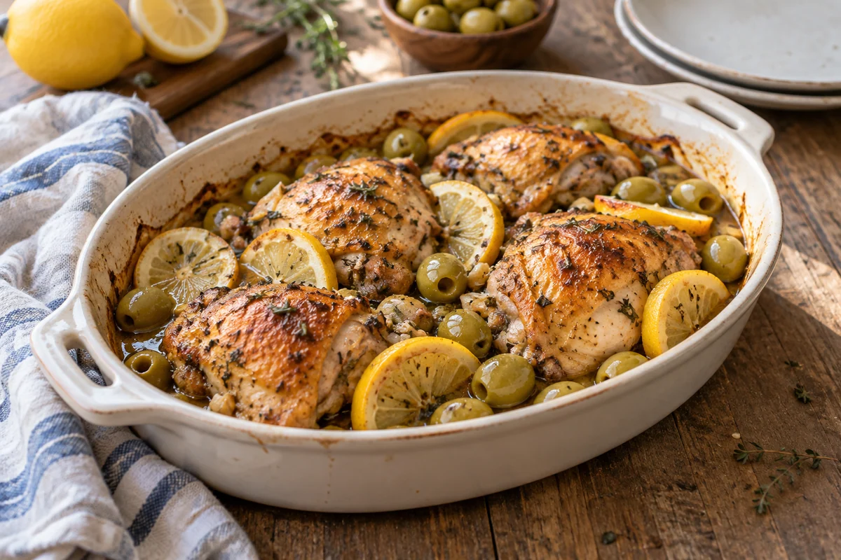 Курица с лимоном и оливками